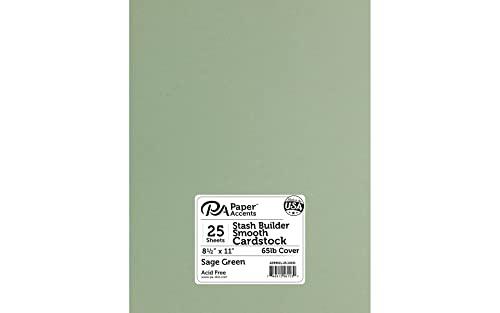 PA Paper Accents Stash Builder Cardstock Pack 8.5" x 11" Sage Green, 65lb colored cardstock paper for card making, scrapbooking, printing, quilling and crafts, 25 pieces - SHOP NO2CO2