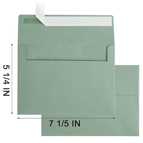 50 Pack 5 x 7 Envelopes Colored Self Seal for Wedding, Party Invitations, Greeting Cards, Announcements, Photos, 5.24 x 7.21 Inches (Sage Green) - SHOP NO2CO2