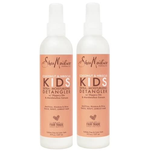 SheaMoisture Coconut & Hibiscus KIDS Extra Moisturizing Detangler, Slippery Elm & Marshmallow Extracts, Anti-Frizz, Moisture & Shine for Thick, Wavy, Unruly Hair, Spray In & Leave-On, 8 oz, Pack of 2 - SHOP NO2CO2