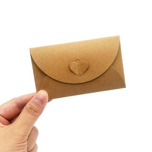 INSPIRELLE 100 Pack Gift Card Envelopes 4" x 2.8" Mini Envelopes Small Kraft Paper Heart Envelopes with 10M Jute Twine - SHOP NO2CO2