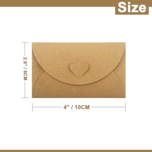 INSPIRELLE 100 Pack Gift Card Envelopes 4" x 2.8" Mini Envelopes Small Kraft Paper Heart Envelopes with 10M Jute Twine - SHOP NO2CO2