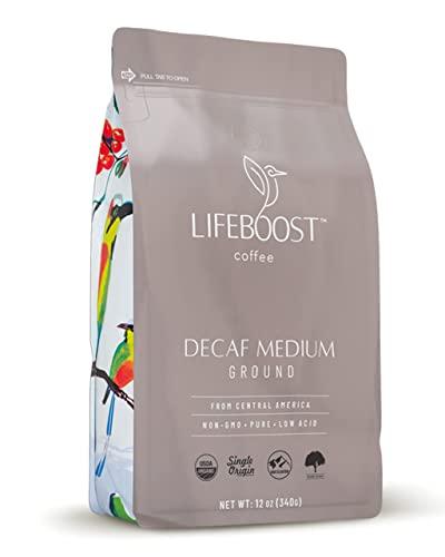 Lifeboost Coffee Medium Roast Swiss Water Decaf Coffee Ground - Low Acid Single Origin USDA Decaf Organic Coffee - Non-GMO Coffee Third Party Tested For Mycotoxins & Pesticides - 12 Ounces - SHOP NO2CO2