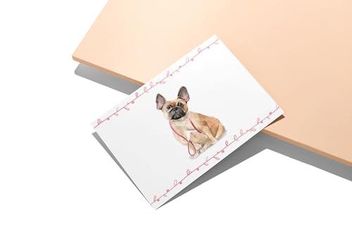 Twigs Paper - French Bulldog Note Cards - Set of 12 Blank Cards (5.5 x 4.25 Inch) with 12 Envelopes - 100% EcoFriendly Stationery - Made In USA - SHOP NO2CO2