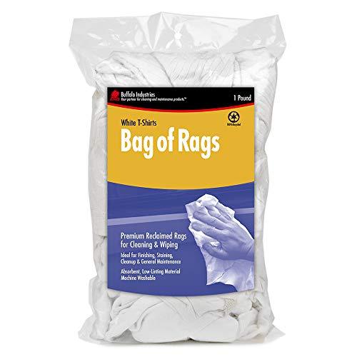 Buffalo Industries (10521) Absorbent White Recycled T-Shirt Cloth Rags - 1 lb. box - For All-purpose Wiping, Cleaning, and Polishing - Made from 100% Recycled Materials - SHOP NO2CO2