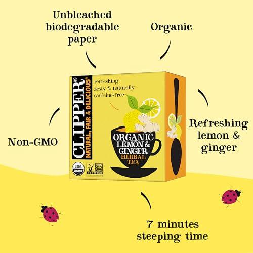 Clipper Tea, Lemon & Ginger, Organic Tea with Ginger Root and Lemongrass, Plant Based Herbal Tea, Caffeine-Free British Tea, 4 Pack, 200 Unbleached Tea Bags - SHOP NO2CO2