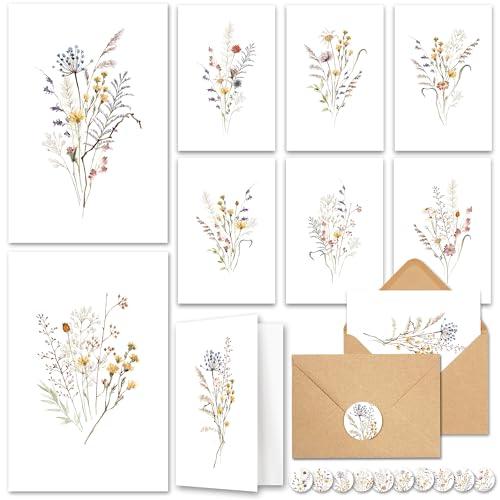 20 Pack Blank Cards and Envelopes 4x6 - Watercolor Wildflowers Blank Greeting Cards with Envelopes and Matching Sticker - Blank Note Cards and Envelopes for All Occasions - SHOP NO2CO2