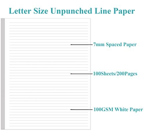 Unpunched Lined Paper, Ruled Filler Paper, 100Sheets / 200Pages Loose-Leaf Paper, 100gsm White Paper, 8.5'' x 11'' - SHOP NO2CO2