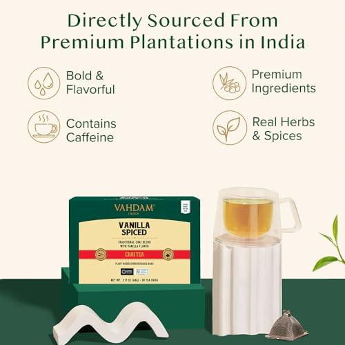 VAHDAM, Vanilla Chai Tea Bags (30 Count) High Caffeine, Non GMO, Gluten Free | Full-bodied & Malty | No Added Flavoring | Blended w/Vanilla, Cappuccino & Exotic Spices | Individually Wrapped Tea Bags - SHOP NO2CO2