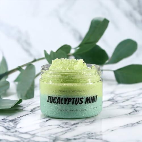 Exfoliating Sugar Body Scrub - Shea Butter with Grapeseed Oil and Jojoba Oil for Dry Skin (Eucalyptus Mint) - SHOP NO2CO2