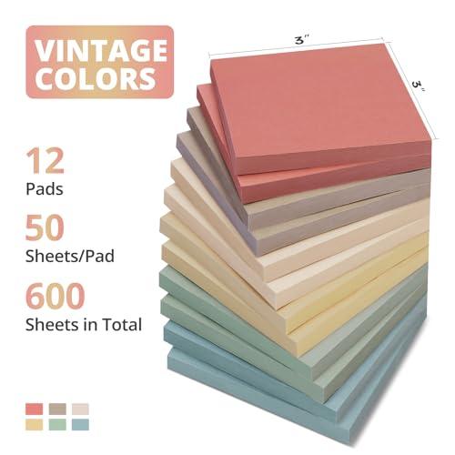 Sticky Notes, 3"x3", 12 Pads, Aesthetic Vintage Sticky Notes 3x3, Neutral Self-Stick Note Pads, Perfect for Office School Home Desk Accessories - Neutral Colors - SHOP NO2CO2