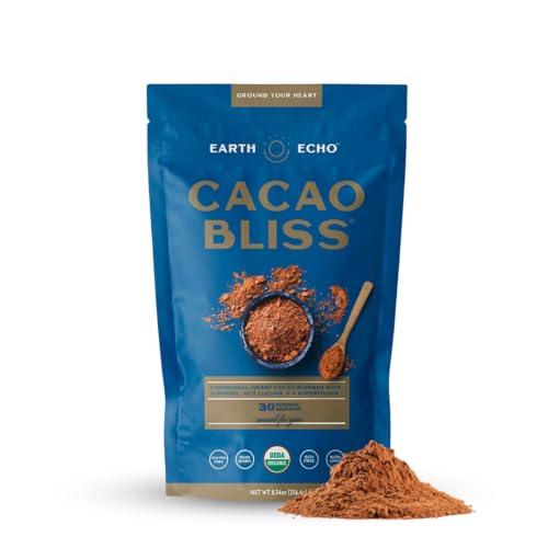 Earth Echo Cacao Bliss Unsweetened Organic Cacao Powder with Cinnamon, Turmeric, MCT Oil, and Lucuma Dairy-Free, Gluten-Free, Keto-Friendly Superfood Cocoa - SHOP NO2CO2