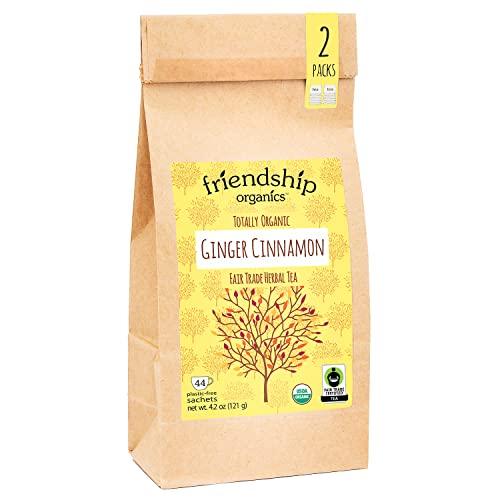 Friendship Organics Ginger Cinnamon Tea Bags, Organic and Fair Trade Herbal Tea 44 Count - SHOP NO2CO2