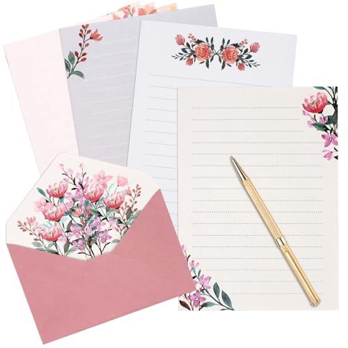 36 PCS Writing Paper and Envelopes Set,Warm Floral Themed Stationary Set for Wedding Invitations Wishes,24 Lined Stationery Paper with 12 Envelops - SHOP NO2CO2