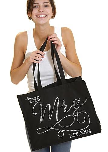 Rhinestone Canvas Bride Tote - Bride to Be Gift Bags JUMBO SIZE 18" x 14" Tote Bag - Tote Bag Bridal Gifts - SHOP NO2CO2