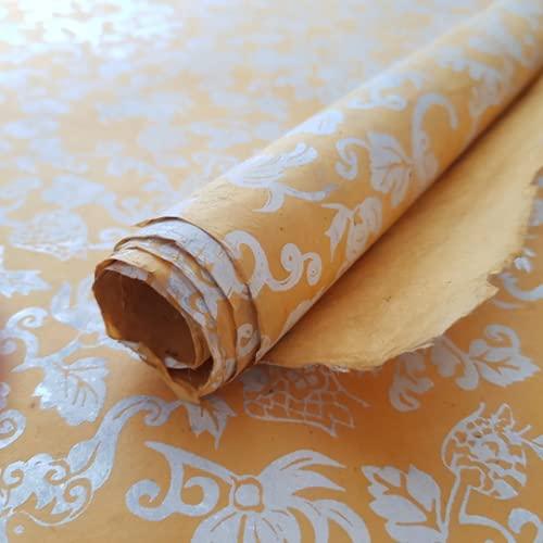 Lokta Paper Handmade in the Himalayas. Tree Free & Sustainable - Uses; Wrapping/Decorative/Book binding/Decoupage 30GSM - Baroque (Yellow) - SHOP NO2CO2