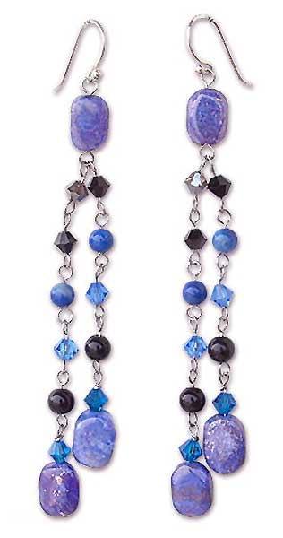 NOVICA Artisan Handmade Lapis Lazuli Earrings Fair Trade Dangle Sterling Silver Glass Bead Blue Waterfall Beaded Thailand Birthstone [3.5 in L x 0.6 in W] ' Blue Rain Shower' - SHOP NO2CO2