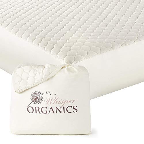 Whisper Organics, 100% Organic Cotton Mattress Pad - Breathable Cooling Quilted Fitted Mattress Protector Cover, Fair Trade, GOTS Certified- Ivory Color, 17" Deep Pocket (Cal King Bed Size) - SHOP NO2CO2