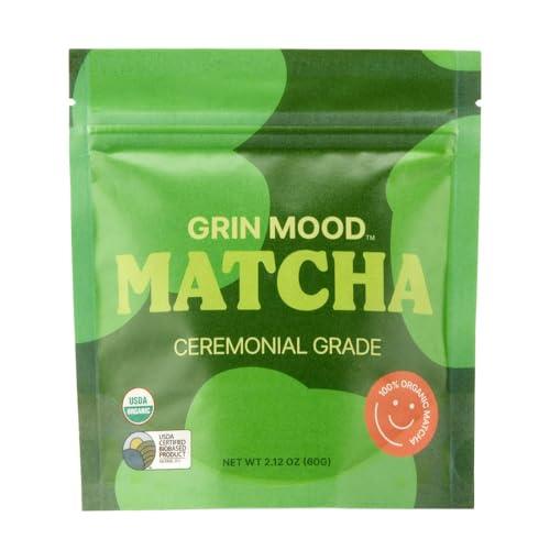 GRIN MOOD Matcha Powder Ceremonial Grade | Decaffeinated Green tea, 100% USDA Organic (2.12oz) - SHOP NO2CO2