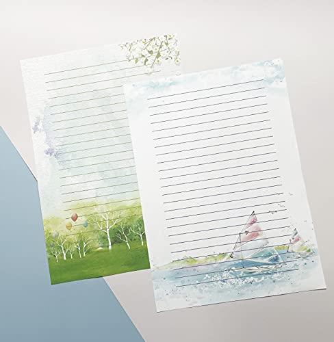 50 Pcs Writing Stationery Paper, Lined Writing Letter Paper Set, A4 Size, 10 Different Style - SHOP NO2CO2