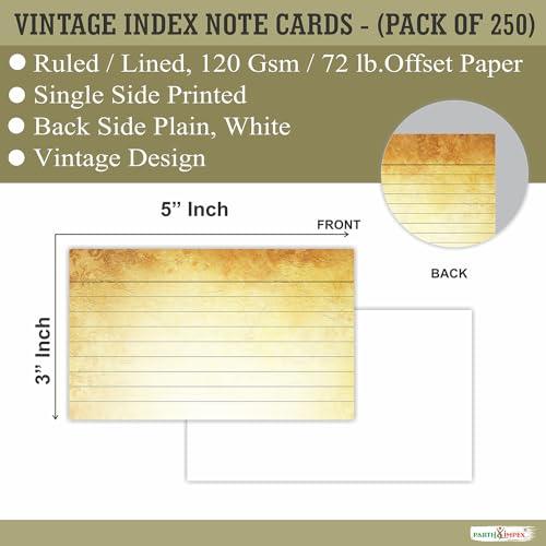 PARTH IMPEX Ruled Lined Vintage Index Note Cards, 250 Count Single Side Printed White Back 3" x 5" for Studying Home and Office Flashcards, 120 Gsm Offset Paper Flash Cards - SHOP NO2CO2