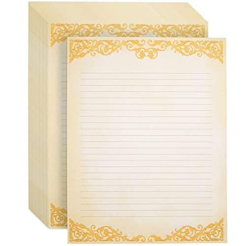 48-Pack Vintage-Style Lined Stationary Paper for Writing Letters, Antique, Old Fashioned Paper, Aged Fancy Lined Paper, Ivory with Gold Border (Letter Size, 8.5 x 11 In) - SHOP NO2CO2