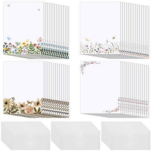 60 Sets Floral Writing Paper Stationary with Envelopes Butterfly Letterhead Paper Letter Writing Stationary Decorative Paper for Wedding Invitation, Office Printer Paper, 8.5 x 11 Inch - SHOP NO2CO2