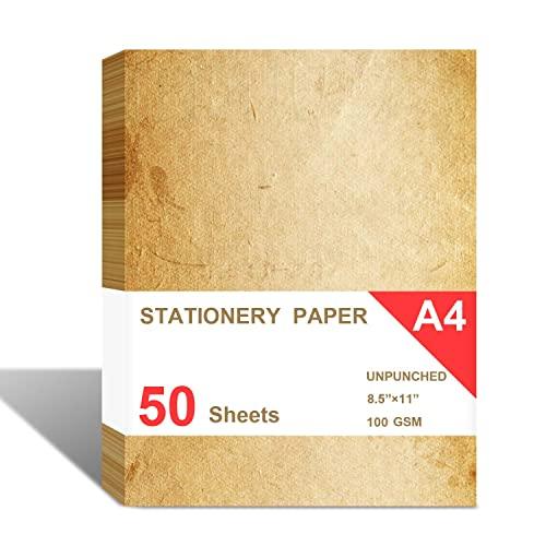 Loose Leaf Paper, Stationery Writing Paper, Vintage Antique Letterhead Paper 8.5" x 11",50 Sheets, A4 Unpunched Refills Paper for Ring Binder/Discbound, Decorative Printer Paper - SHOP NO2CO2