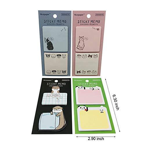 Cute Pastel Colored Self-Stick Notes, Pastel Memo Pad Set, with Cat, Dog, Bear and Panda Shapes, 2Mini Designs, Funny Index Flat Labels in A Pack of 4 (N210301-GW-BBB1234) - SHOP NO2CO2