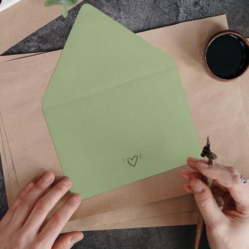 A7 Sage Green Envelopes 100 Pack, Goefun Blank 5x7 Envelopes for Invitation - V Flap Printable Envelopes for Gift Cards, Birthday, Graduation| 5.25 x 7.25 in, 120GSM - SHOP NO2CO2