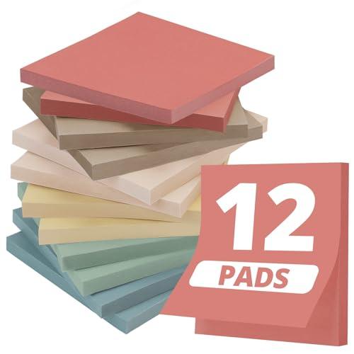 Sticky Notes, 3"x3", 12 Pads, Aesthetic Vintage Sticky Notes 3x3, Neutral Self-Stick Note Pads, Perfect for Office School Home Desk Accessories - Neutral Colors - SHOP NO2CO2