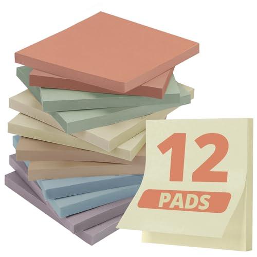 Sticky Notes, 12 Pads, 3”x3”, Aesthetic Boho Sticky Notes 3x3, Neutral Self-Stick Note Pads, Perfect for Office School Home Desk Accessories - Vintage Colors - SHOP NO2CO2