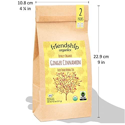 Friendship Organics Ginger Cinnamon Tea Bags, Organic and Fair Trade Herbal Tea 44 Count - SHOP NO2CO2