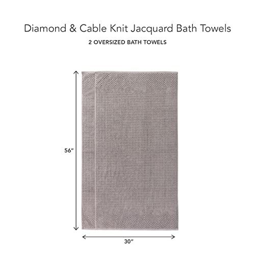 Texere 100% Organic Cotton Diamond Jacquard 700 GSM Luxury Bath Towel Sets - Ultra Soft and Absorbent Hotel and Spa Quality (Diamond, Cathedral Gray, 2 Bath Towels) - SHOP NO2CO2