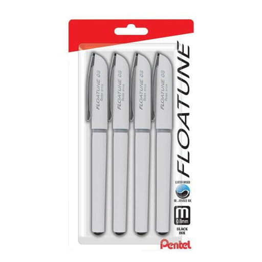 Pentel Floatune Rollerball, 0.8mm Medium Line, Black Ink, 4 Pack - SHOP NO2CO2