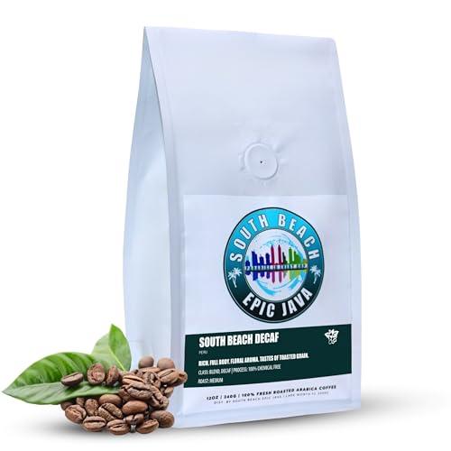 South Beach Epic Java Decaf Premium Gourmet Medium Roast | Whole Bean Coffee 100% Arabica | Ethically Sourced Peruvian Single-Origin | 12 oz Rich Aroma Ready to Grind - SHOP NO2CO2