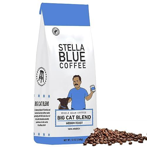 Stella Blue Fresh Whole Bean Coffee - Big Cat Blend - 100% Arabica MEDIUM Roast - Ethically & Sustainably Sourced from Central America - Helps Support PAWS Chicago - 12 ounce Bag - SHOP NO2CO2