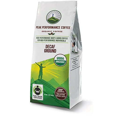 Peak Performance High Altitude Organic Decaf Coffee. Fair Trade, Low Acid, Non GMO, and Beans Full Of Antioxidants! Medium Roast Smooth Tasting USDA Certified Organic Decaffeinated Ground Coffee Bag - SHOP NO2CO2