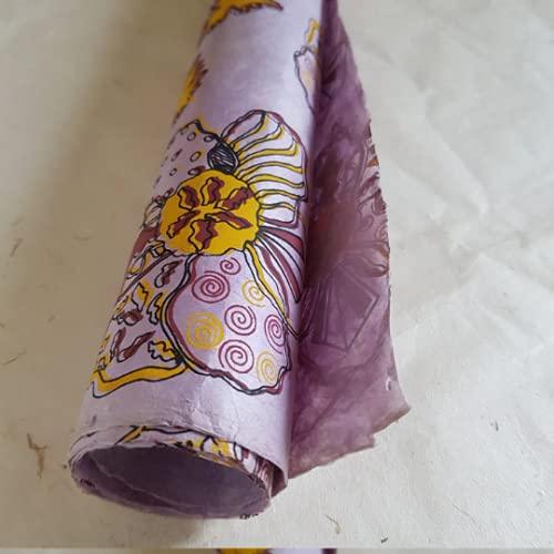 Lokta Paper Handmade in the Himalayas. Tree Free & Sustainable - Uses; Wrapping/Decorative/Book binding/Decoupage 30GSM - Abstract Flowers (Purple) - SHOP NO2CO2