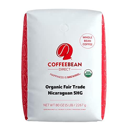 Coffee Bean Direct Organic Fair Trade Nicaraguan SHG, Whole Bean Coffee, 5 Pound Bag - SHOP NO2CO2