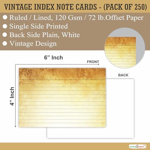 PARTH IMPEX Ruled Lined Vintage Index Note Cards, 250 Count Single Side Printed White Back 4" x 6" for Studying Home and Office Flashcards, 120 Gsm Offset Paper Flash Cards - SHOP NO2CO2