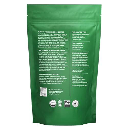 Purity Coffee EASE Dark Roast Low Acid Organic Coffee - USDA Certified Organic Specialty Grade Arabica Whole Bean Coffee - Third Party Tested for Mold, Mycotoxins and Pesticides - 12 oz Bag - SHOP NO2CO2