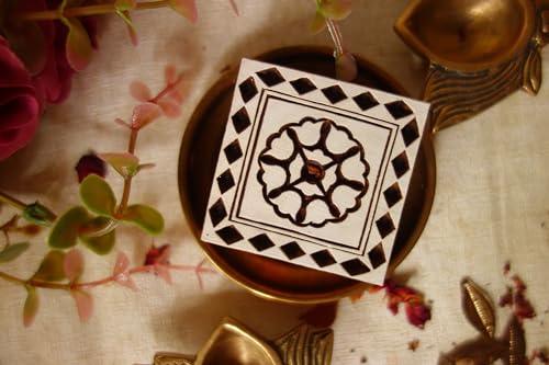 Tile pattern block printing stamp made of wood in square shape, intricate pattern fabric stamp from India for eco friendly sustainable gift - SHOP NO2CO2