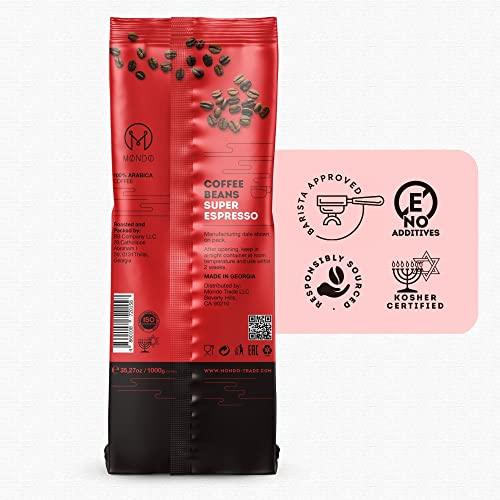 Mondo Whole Bean Coffee (2.2lbs) Espresso Beans, Medium Roast, 100% Arabica Beans, Non-GMO, Kosher, Gourmet Low Acid Coffee, No Additives - SHOP NO2CO2