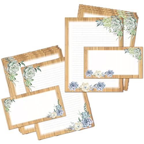 Lined Stationary Set with Envelopes 50 Writing Stationary Paper and 50 Envelopes - 8.5 x 11 Inch Succulent Lines Stationary Set Letter Writing Paper, 2 Designs Assorted Stationery Paper Set - SHOP NO2CO2