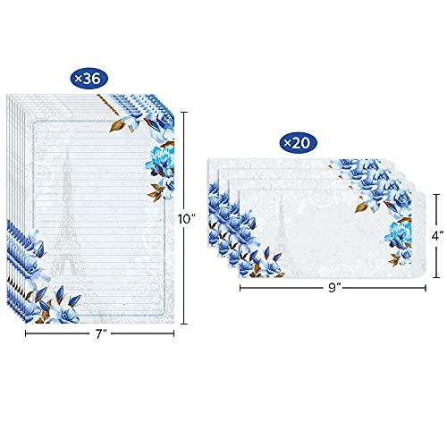 Paper Master Stationary Paper and Envelopes Set - Floral Writing Letter Stationary Set with Lined Paper - 36 Stationary Paper + 20 Envelopes, 7 x 10 Inch of Each Flora Stationery - SHOP NO2CO2