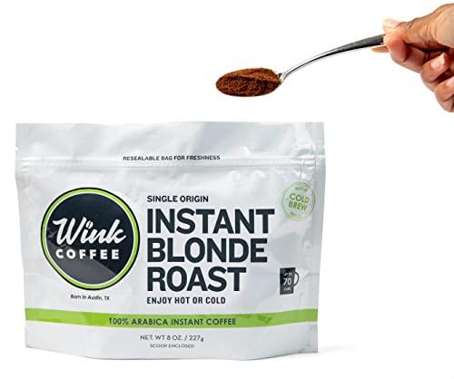 Wink Coffee Premium Blonde Roast Instant Coffee - 100% Arabica Light Roast - Bright and Balanced Flavors - Up To 70 Cups Per Bag - SHOP NO2CO2