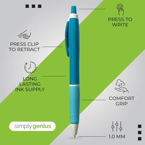 Simply Genius Pens in Bulk - 100 pack of Office Pens - Retractable Ballpoint Pens in Black Ink - Great for Schools, Notebooks, Journals & More (Blue, 100pcs) - SHOP NO2CO2