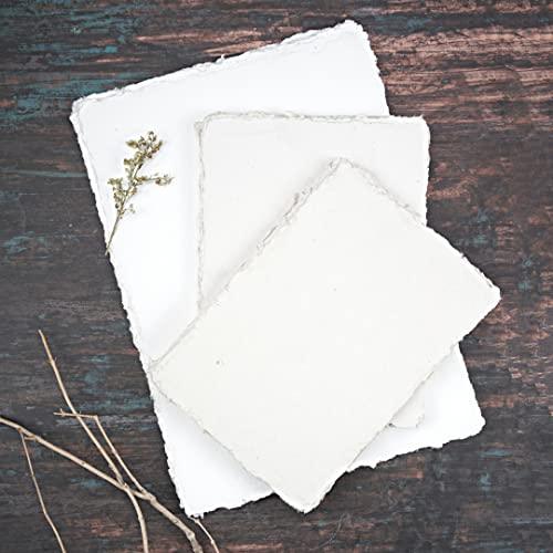 400 GSM / 25 Sheets - Rough/Textured Watercolor Drawing/Sketching Paper - 6"X4"(A6)- Handmade/Deckle Edge Paper Made from Virgin Egyptian Cotton - Off-White by Leather Village - SHOP NO2CO2