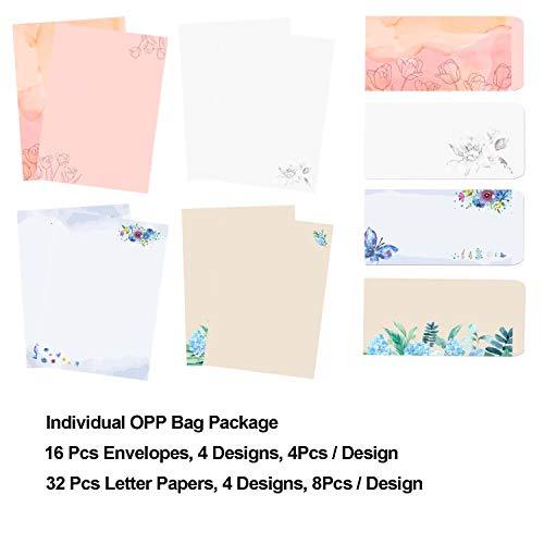 48Pcs Stationary Writing Paper with Envelopes - Japanese Stationery Set Double Sided Printing Floral Letter Writing Paper, 32 Stationary Papers + 16 Envelopes, 7.5 x 10.4 Inch of Each Stationary Paper - SHOP NO2CO2