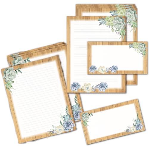 Lined Stationary Set with Envelopes 50 Writing Stationary Paper and 50 Envelopes - 8.5 x 11 Inch Succulent Lines Stationary Set Letter Writing Paper, 2 Designs Assorted Stationery Paper Set - SHOP NO2CO2